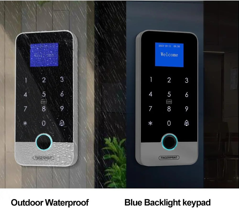 صفحه کلید کنترل دسترسی بلوتوثی Tuya RFID، سیستم اثر انگشت بیومتریک IP65 ضد آب 13.56 مگاهرتز با صفحه لمسی + 10 عدد جاسوئیچی صفحه کلید کنترل دسترسی بلوتوثی Tuya RFID، سیستم اثر انگشت بیومتریک IP65 ضد آب 13.56 مگاهرتز با صفحه لمسی + 10 عدد جاسوئیچی