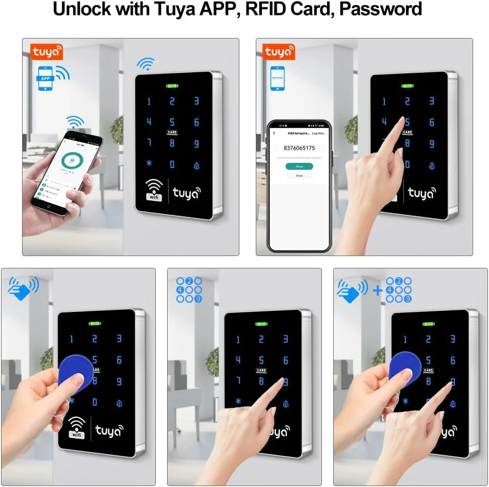 کیت سیستم کنترل دسترسی وای فای Tuya با اپلیکیشن، کنترلر دسترسی RFID ضد آب IP68، 125 کیلوهرتز، 13.56 مگاهرتز، صفحه کلید دسترسی + منبع تغذیه DC 12 ولت + 10 عدد جاسوئیچی (بدون قفل) کیت سیستم کنترل دسترسی وای فای Tuya با اپلیکیشن، کنترلر دسترسی RFID ضد آب IP68، 125 کیلوهرتز، 13.56 مگاهرتز، صفحه کلید دسترسی + منبع تغذیه DC 12 ولت + 10 عدد جاسوئیچی (بدون قفل)