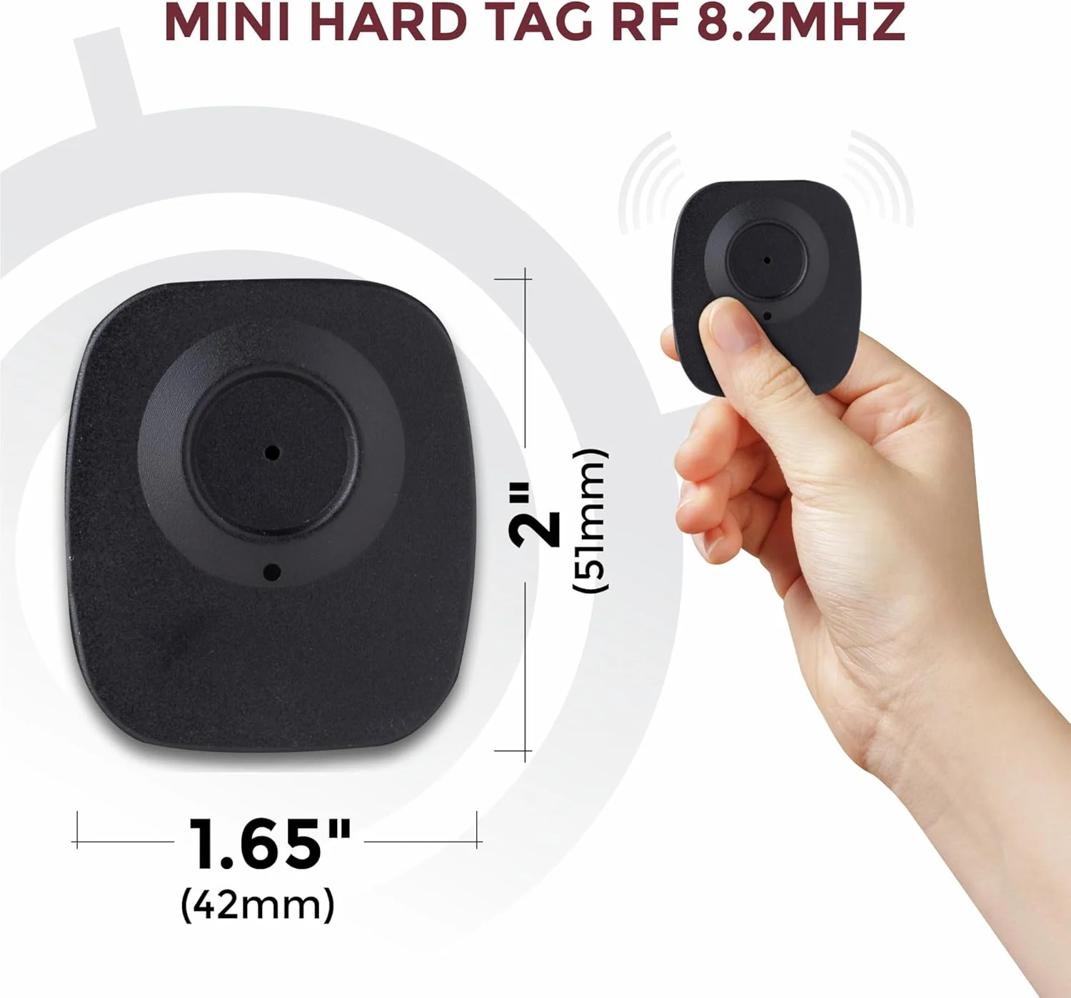 تگ امنیتی مربع مشکی کوچک 8.2 مگاهرتز RF مدل Bullseye Protection 250 به همراه پین، مناسب برای خرده فروشی توسط Sensornation