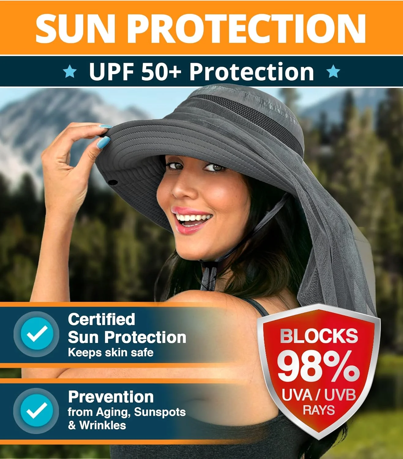 کلاه آفتابی ساحلی GearTOP با UPF 50+، کلاه آفتابی مردانه، کلاه سافاری، کلاه های ساحلی زنانه تاشو