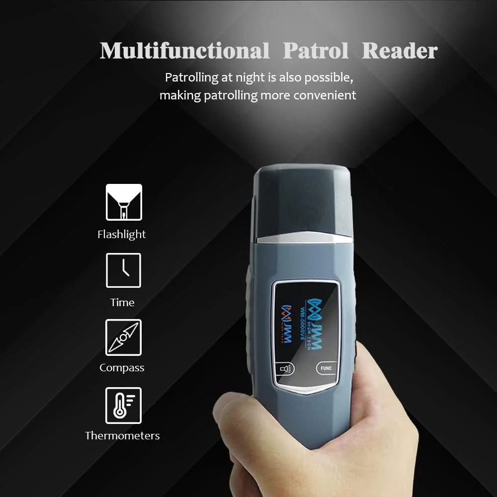 سیستم گشت زنی RFID با برد بلند JWM به همراه دانلودر، عصای گشت زنی چراغ قوه دار با صفحه نمایش OLED، تجهیزات نگهبانی امنیتی IP67 با نرم افزار ابری رایگان - آبی