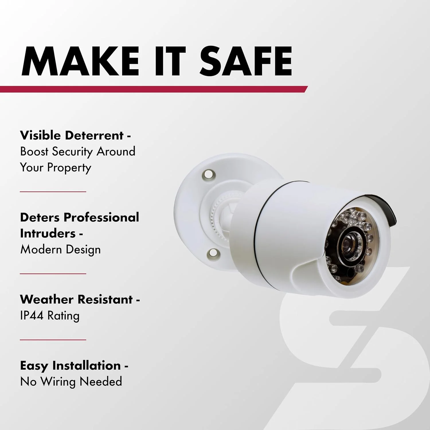 دوربین مداربسته جعلی SABRE برای امنیت خانه - طراحی مدرن و واقع گرایانه مقاوم در برابر آب و هوا، ایده آل برای استفاده در فضای باز یا داخلی، بازوی قابل تنظیم برای تغییر زاویه دوربین، نصب در چند دقیقه - سفید