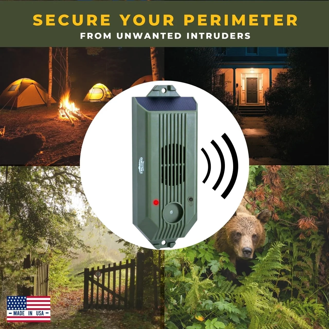 آلارم محیطی سیمی Tactiko 2.0، آژیر 129 دسی بل قابل شارژ – سیم تله ای کولار 24 متری، خورشیدی/USB، ضد آب و هوا، بازدارنده خرس برای کمپینگ، ملک، امنیت خانه (1 بسته)