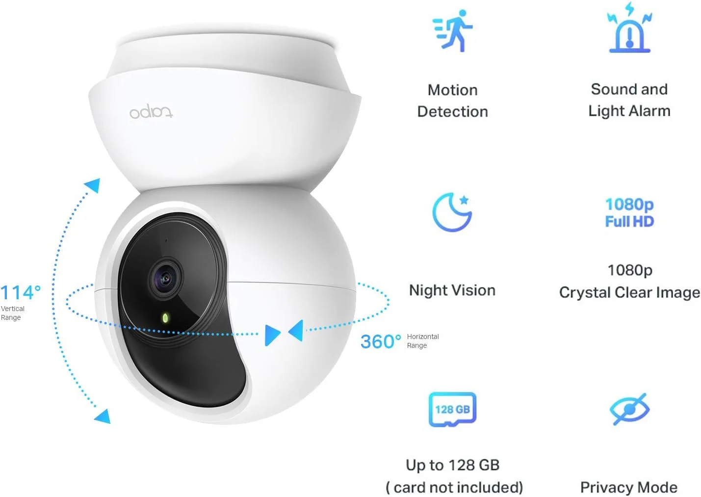 دوربین امنیتی هوشمند گردان TP-Link Tapo، دوربین مداربسته داخلی، دید 360 درجه چرخشی، سازگار با الکسا و گوگل هوم، بدون نیاز به هاب، 1080p، صدای دو طرفه، دید در شب، ذخیره سازی SD، اشتراک گذاری دستگاه (TC70) - تصویر 2