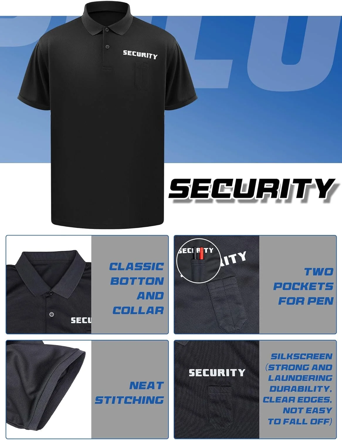 ست 6 عددی تی‌شرت مشکی با طرح محافظ امنیتی جلو و پشت، لباس فرم نگهبانی رویداد و ایمنی برای مردان، افسر، حراست و ورزش