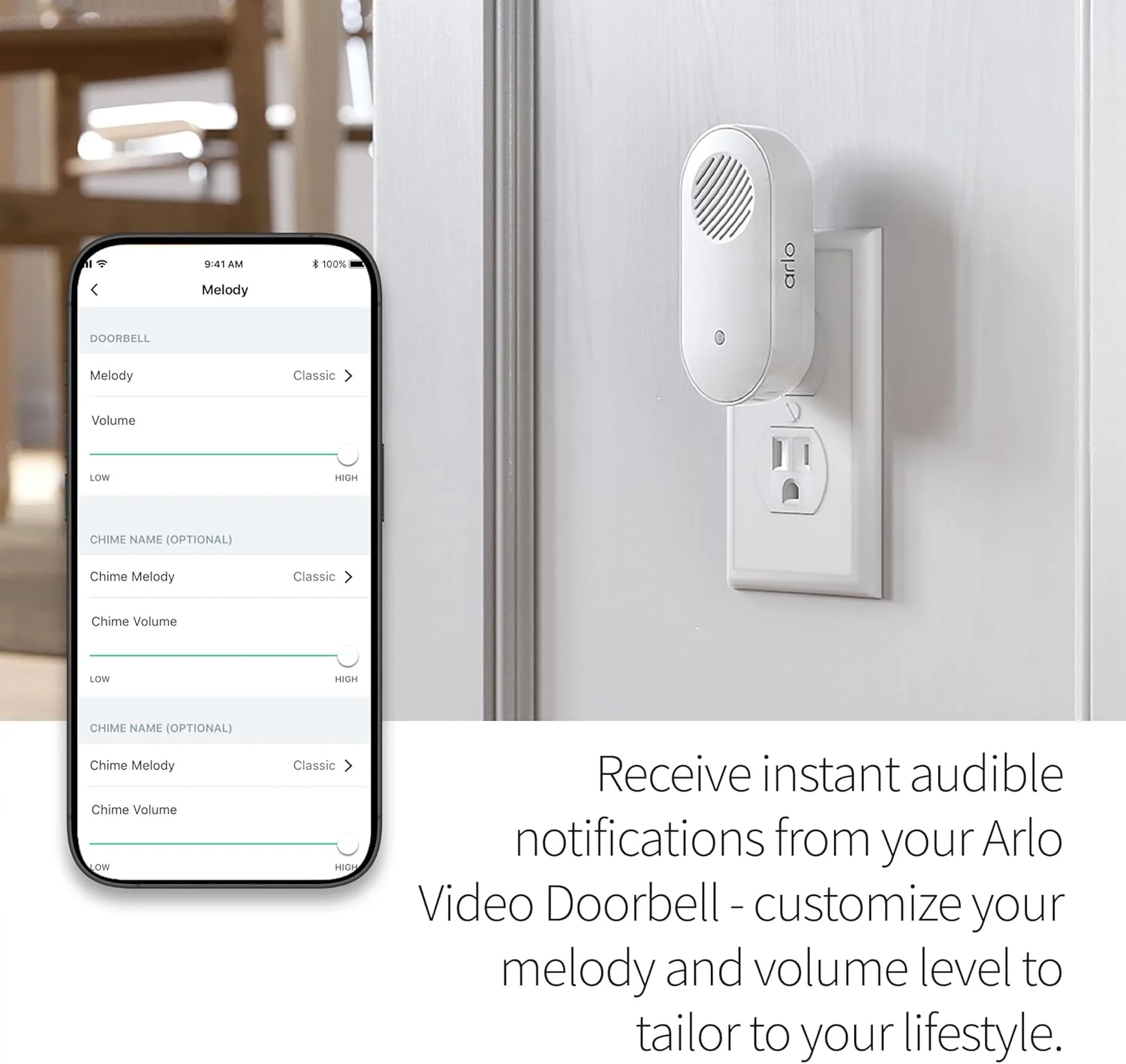 آلارم بی‌سیم Arlo Chime 2 با آژیر داخلی، هشدارهای صوتی، ملودی‌های قابل تنظیم، اتصال Wi-Fi، سازگار با دوربین‌های زنگ درب سیمی و بی‌سیم، دوربین امنیتی و دستگاه‌های خانه هوشمند (AC2001)