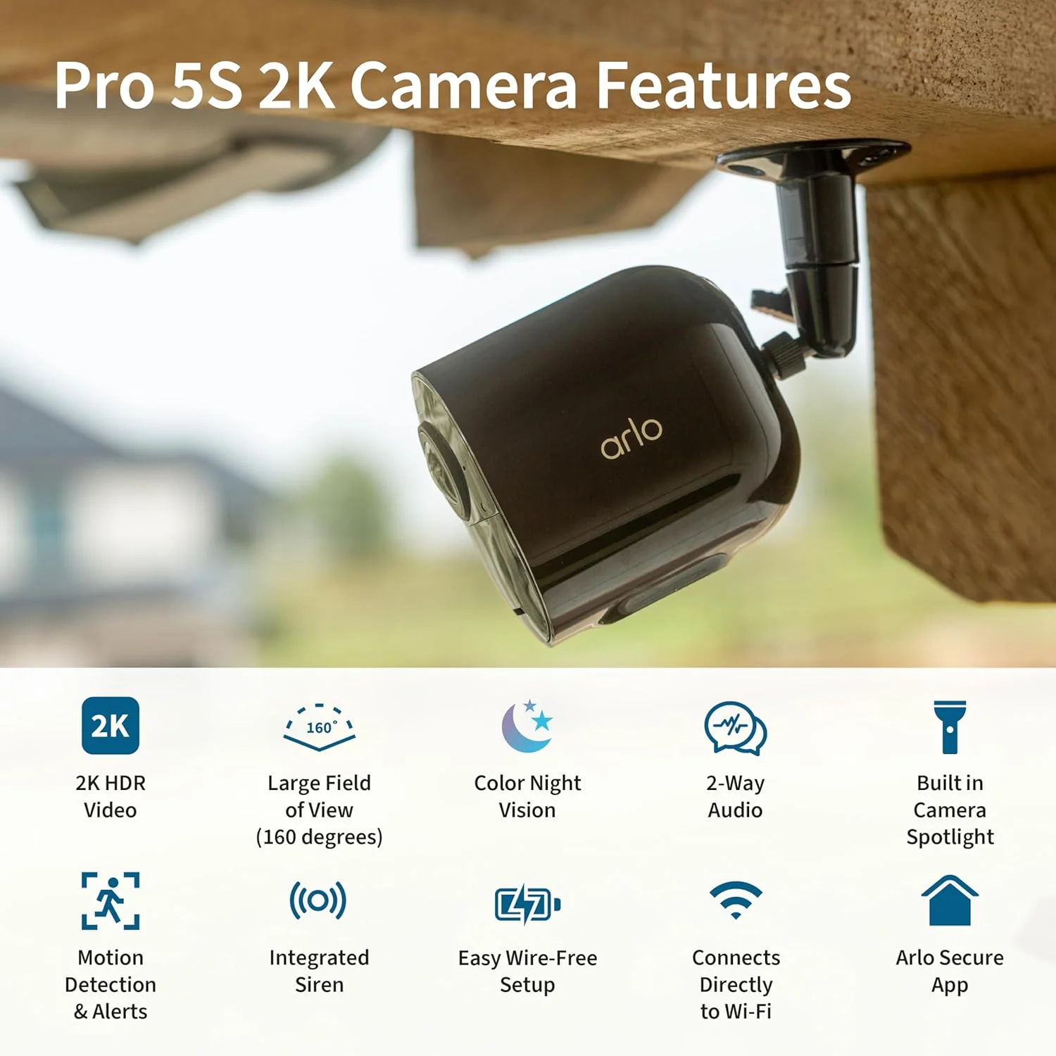 دوربین امنیتی نورافکن دار Arlo Pro 5S 2K – بسته 3 عددی – دوربین های امنیتی بی سیم فضای باز، وای فای دو بانده، دید در شب رنگی، صدای دو طرفه، دوربین های امنیتی خانه، بهبود خانه، مشکی – VMC4360B