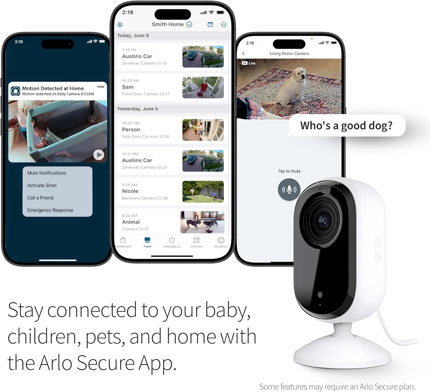 دوربین امنیتی داخلی 2K Arlo Essential (نسل دوم) – بسته 1 عددی – امنیت خانه، مانیتور کودک، دوربین حیوانات خانگی، سیستم دوربین 2K، سفید – VMC3060