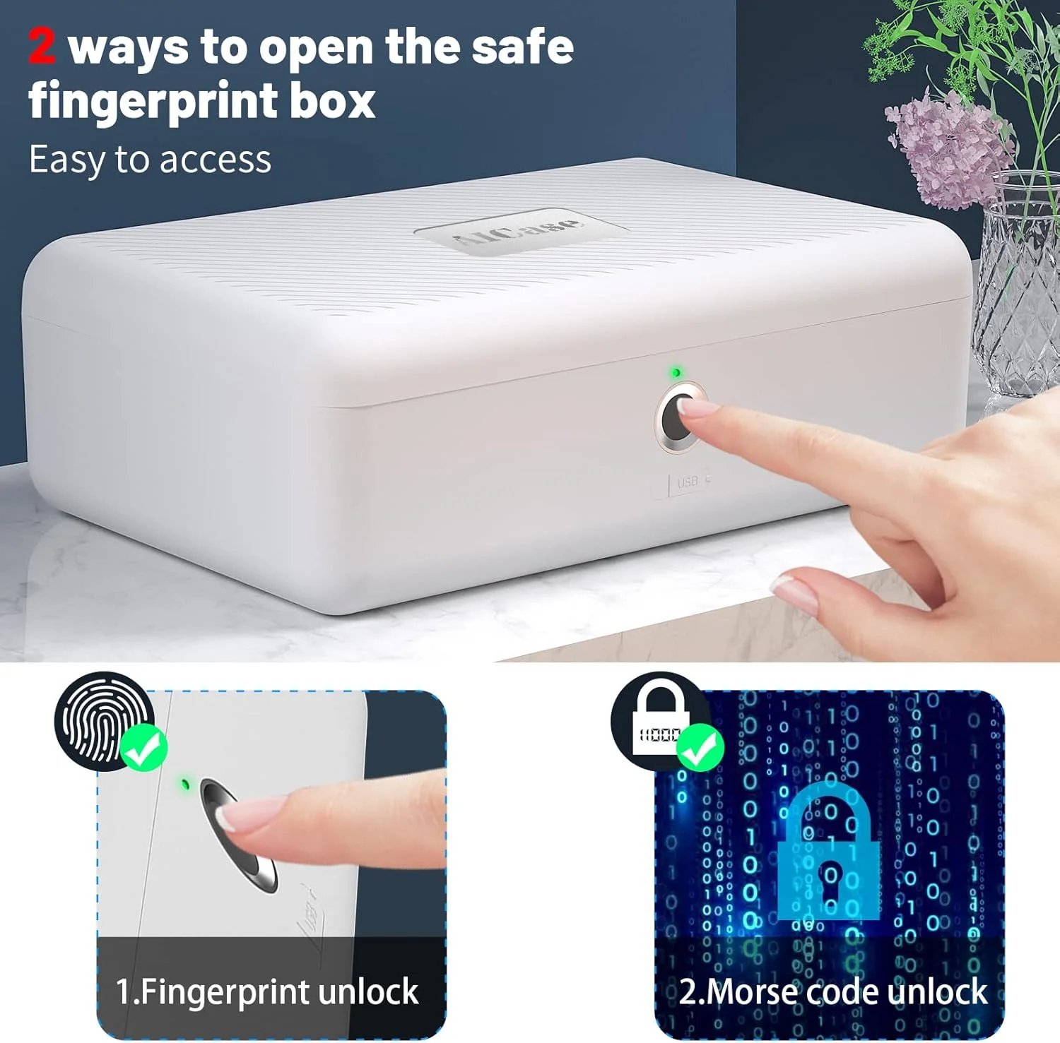 گاوصندوق اثر انگشتی AICase برای مسافرت و منزل، جعبه امنیتی قابل حمل با اثر انگشت و کد مورس، جعبه پول، گاوصندوق امنیتی، جعبه امانات، سفید گاوصندوق اثر انگشتی AICase برای مسافرت و منزل، جعبه امنیتی قابل حمل با اثر انگشت و کد مورس، جعبه پول، گاوصندوق امنیتی، جعبه امانات، سفید