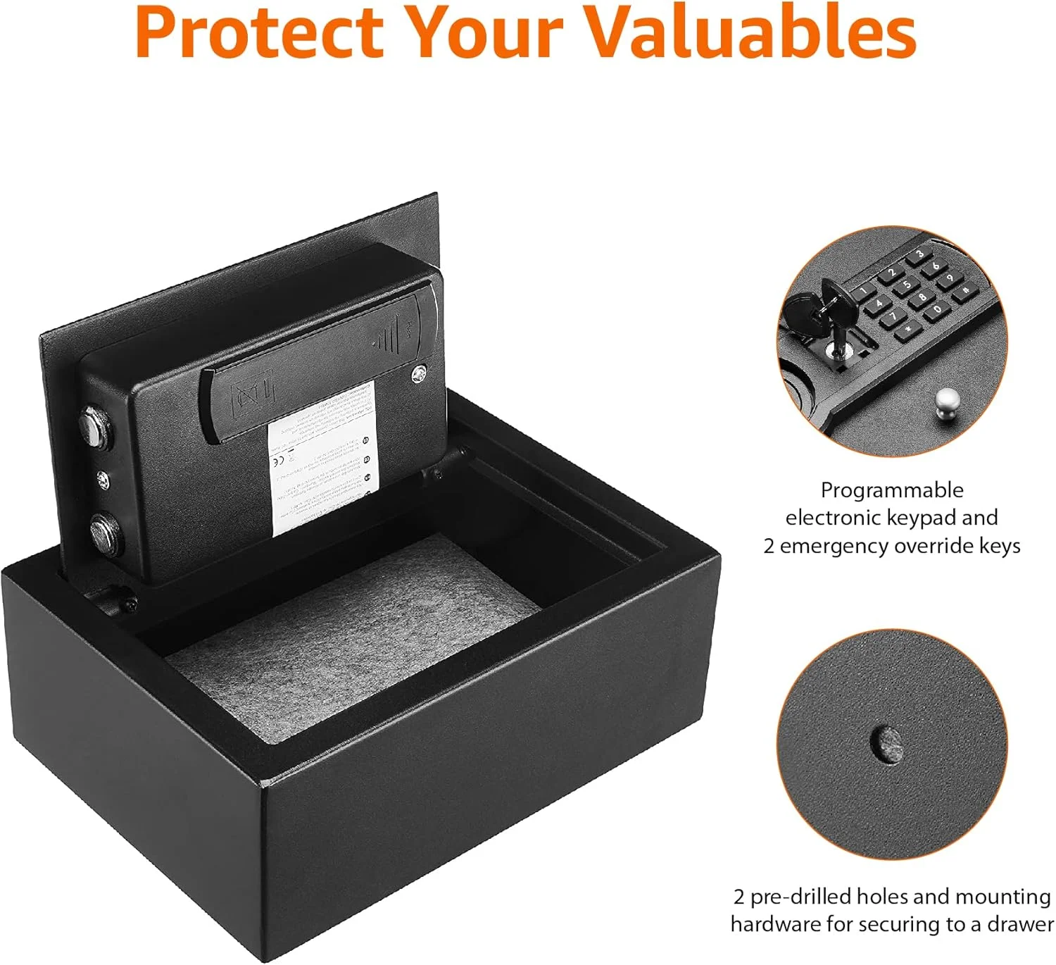 گاوصندوق کشویی باریک کوچک آمازون بیسیکس با صفحه کلید الکترونیکی قابل برنامه ریزی، مشکی، 30 سانتی متر عرض × 21.8 سانتی متر عمق × 11.2 سانتی متر ارتفاع