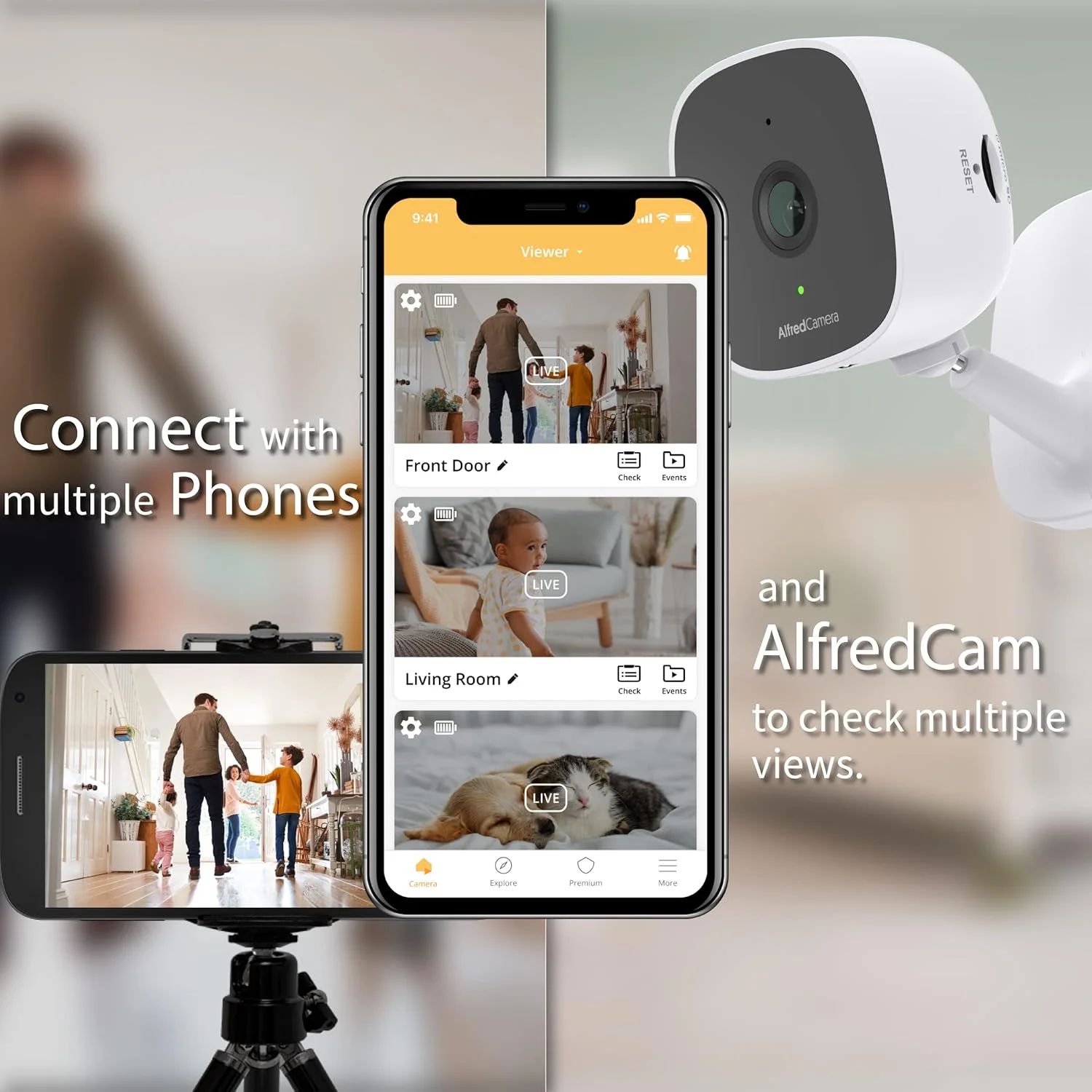 دوربین امنیتی داخلی بولت AlfredCamera - AlfredCam، مانیتور کودک/حیوان خانگی پلاگین - 1080P، دید در شب، زاویه دید عریض، ضبط مداوم و پایه چسبی - کار با برنامه Alfred Camera 2.4G WiFi