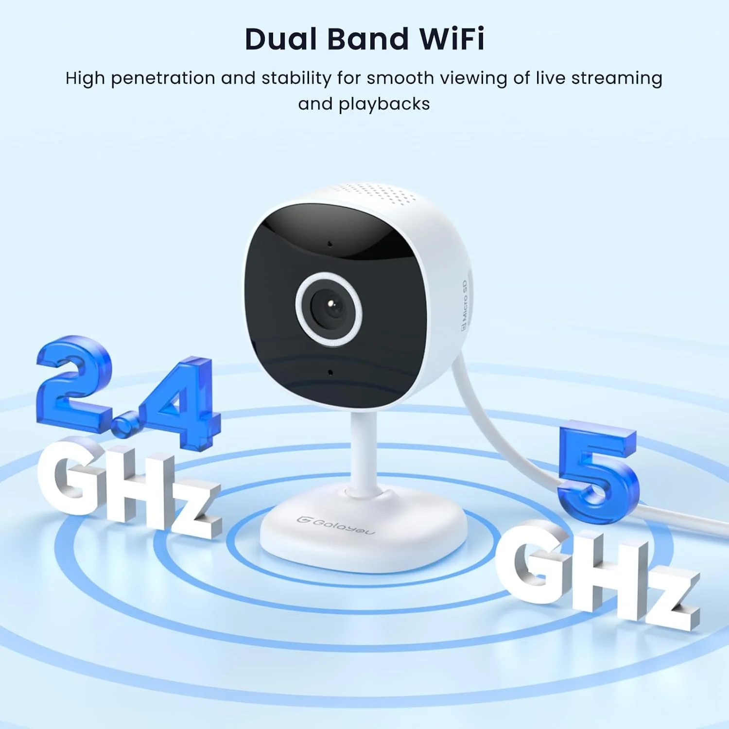 دوربین امنیتی 4 مگاپیکسلی GALAYOU برای داخل خانه - دوربین دوگانه وای فای 5G/2.4G با صدای دو طرفه برای نظارت بر کودک/حیوان خانگی/سگ/پرستار بچه، ضبط 24/7 روی کارت SD، هشدار حرکتی، دید در شب، سازگار با الکسا/گوگل هوم، G7-2P