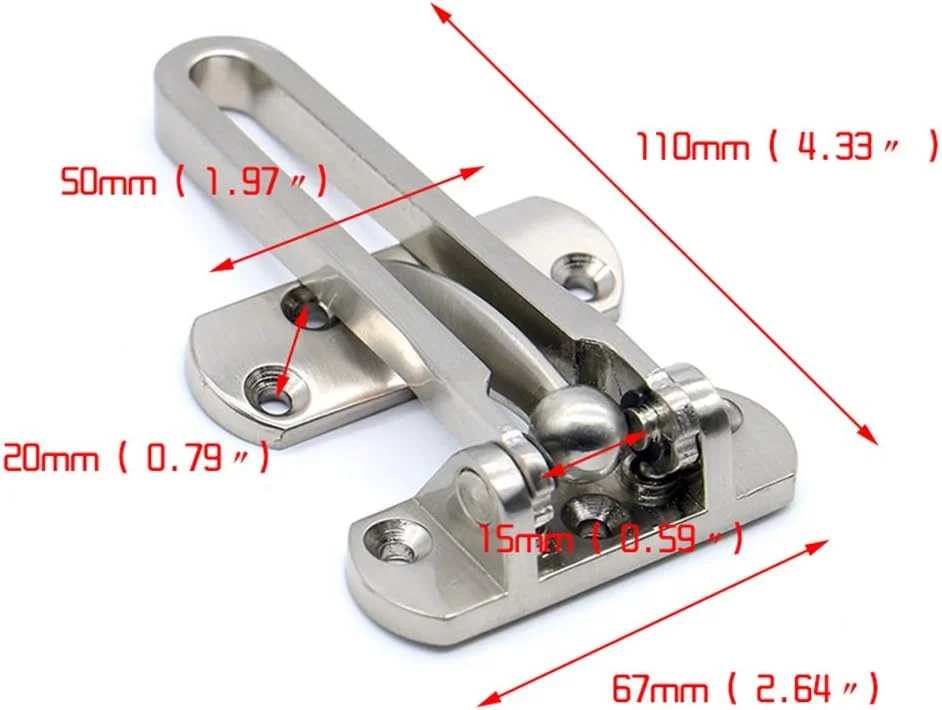 قفل زنجیری درب ضد سرقت دینگچی (100 عددی) مناسب منزل و هتل، محافظ امنیتی درب، قفل میله ای چرخشی، جنس زاماک دایکاست، نیکل ساتن