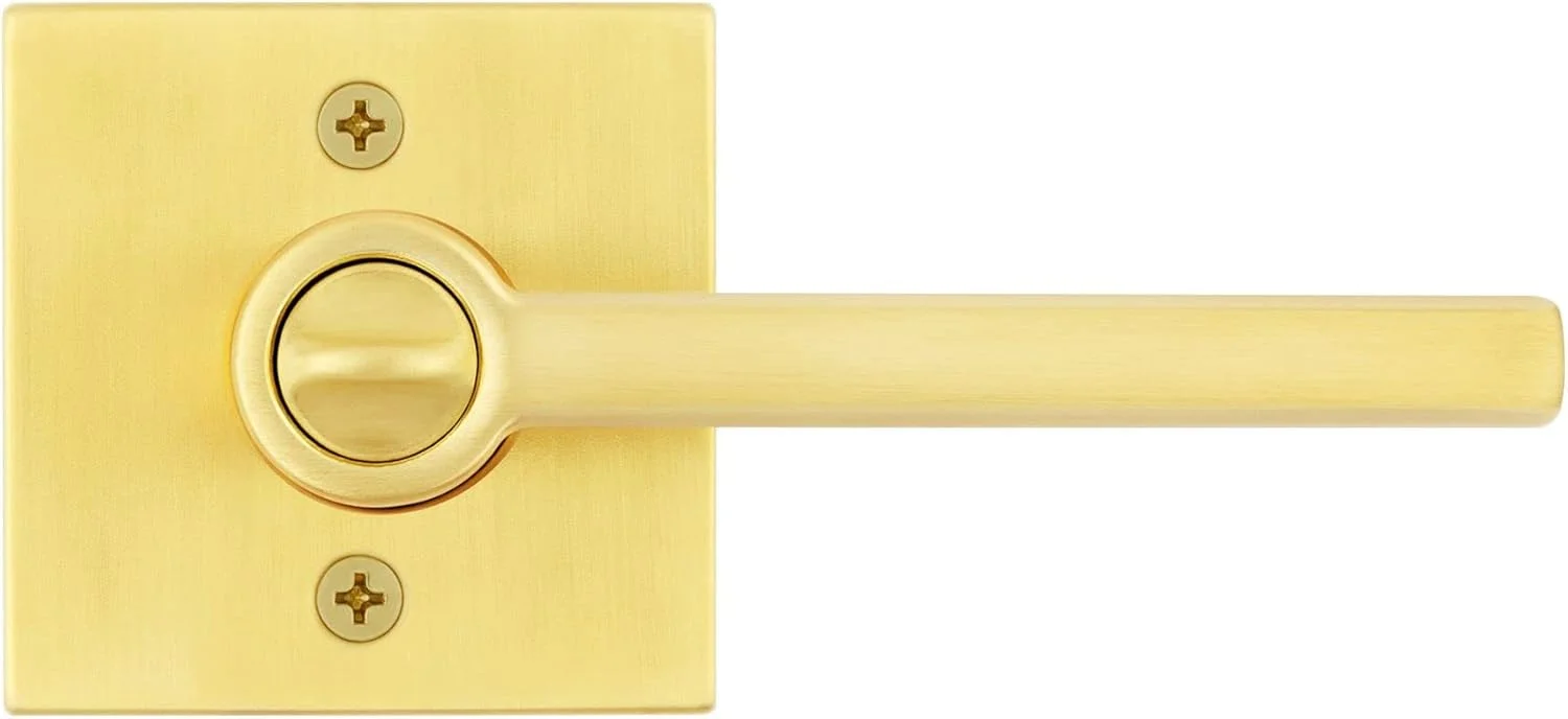 دستگیره اهرمی در مدل Halifax از Kwikset، قفل ورودی کلیدی با امنیت SmartKey و روکش مربعی در رنگ برنجی ساتن