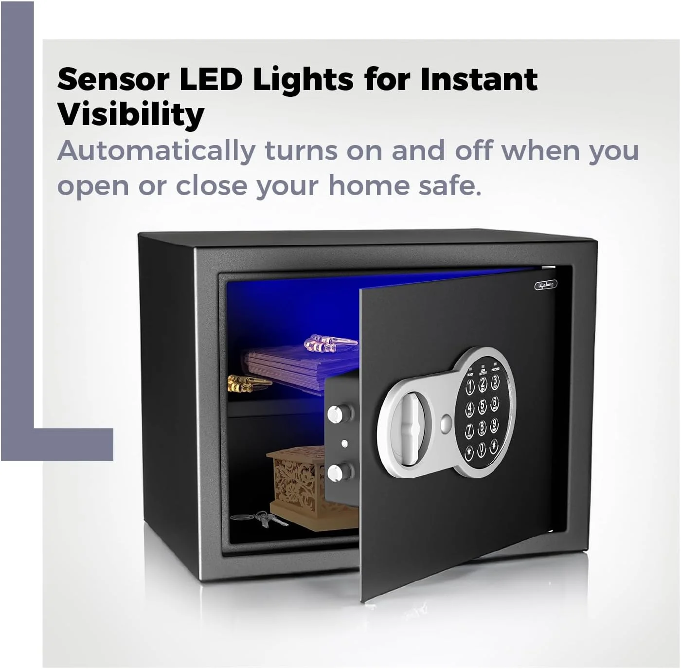 گاوصندوق خانگی الکترونیکی لایف لانگ مدل LLHSL08 با ظرفیت 22 لیتر و چراغ LED | گاوصندوق امنیتی دیجیتال برای خانه و محل کار - 0.8 فوت مکعب، مشکی