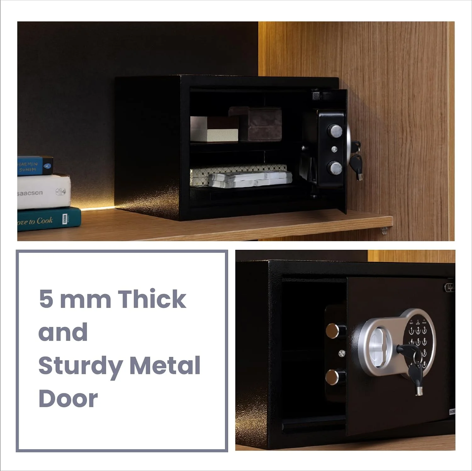 گاوصندوق خانگی الکترونیکی لایف لانگ مدل LLHSL08 با ظرفیت 22 لیتر و چراغ LED | گاوصندوق امنیتی دیجیتال برای خانه و محل کار - 0.8 فوت مکعب، مشکی