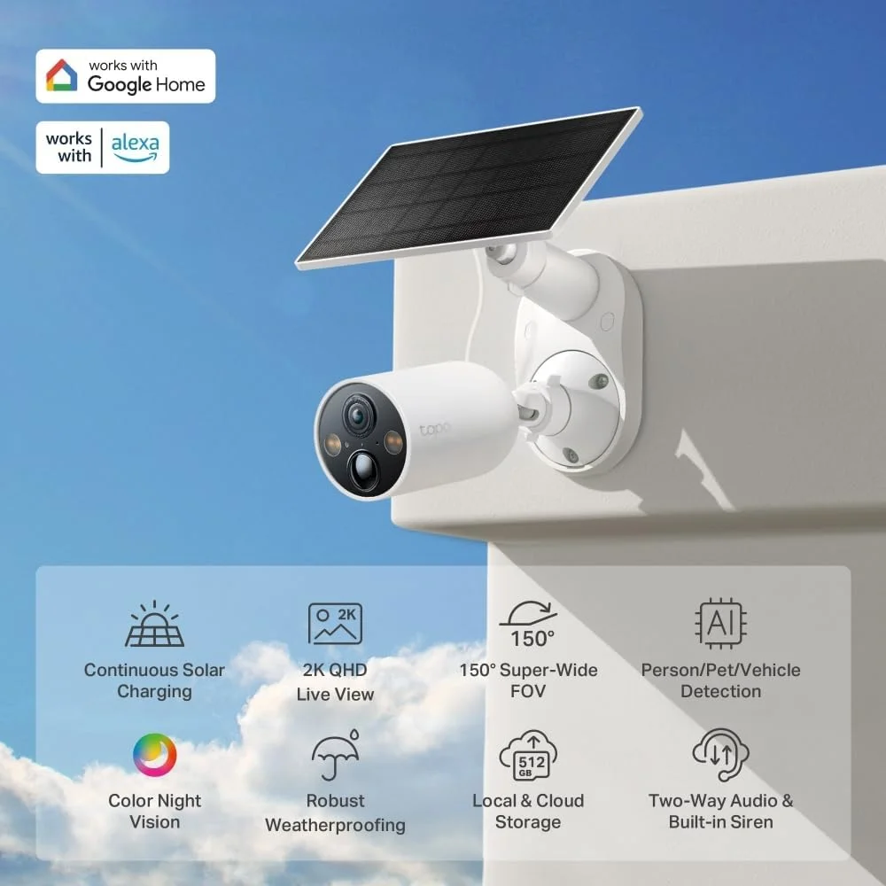 کیت دوربین مداربسته خورشیدی Tapo TC85 KIT، کیفیت 2K QHD 4MP، تشخیص هوش مصنوعی رایگان - تشخیص انسان، حیوان خانگی و وسیله نقلیه، دید در شب رنگی، شارژ مداوم خورشیدی، ضد آب و هوا IP66، میدان دید فوق عریض 150 درجه، بدون نیاز به هاب کیت دوربین مداربسته خورشیدی Tapo TC85 KIT، کیفیت 2K QHD 4MP، تشخیص هوش مصنوعی رایگان - تشخیص انسان، حیوان خانگی و وسیله نقلیه، دید در شب رنگی، شارژ مداوم خورشیدی، ضد آب و هوا IP66، میدان دید فوق عریض 150 درجه، بدون نیاز به هاب