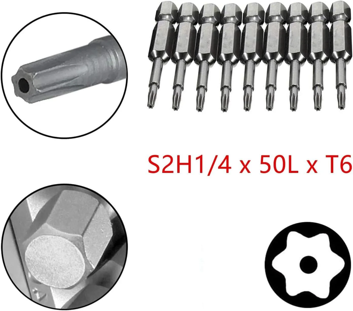 XMHF مجموعه 10 عددی سری پیچ گوشتی ستاره ای T6 با طول 50 میلی متر و شفت هگز 1/4 اینچی