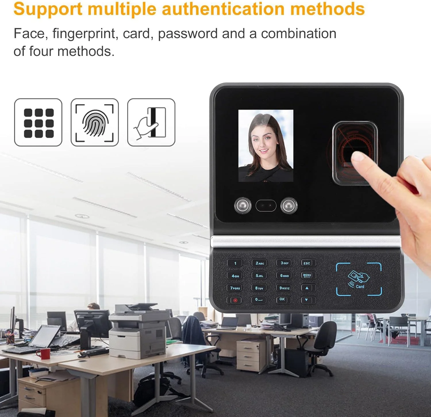 دستگاه حضور و غیاب تشخیص چهره، کنترل دسترسی با الگوریتم تشخیص چهره، روش ورودی T9، 5000 اثر انگشت، تشخیص در شب، مناسب برای دفتر و منزل (#2) دستگاه حضور و غیاب تشخیص چهره، کنترل دسترسی با الگوریتم تشخیص چهره، روش ورودی T9، 5000 اثر انگشت، تشخیص در شب، مناسب برای دفتر و منزل (#2)