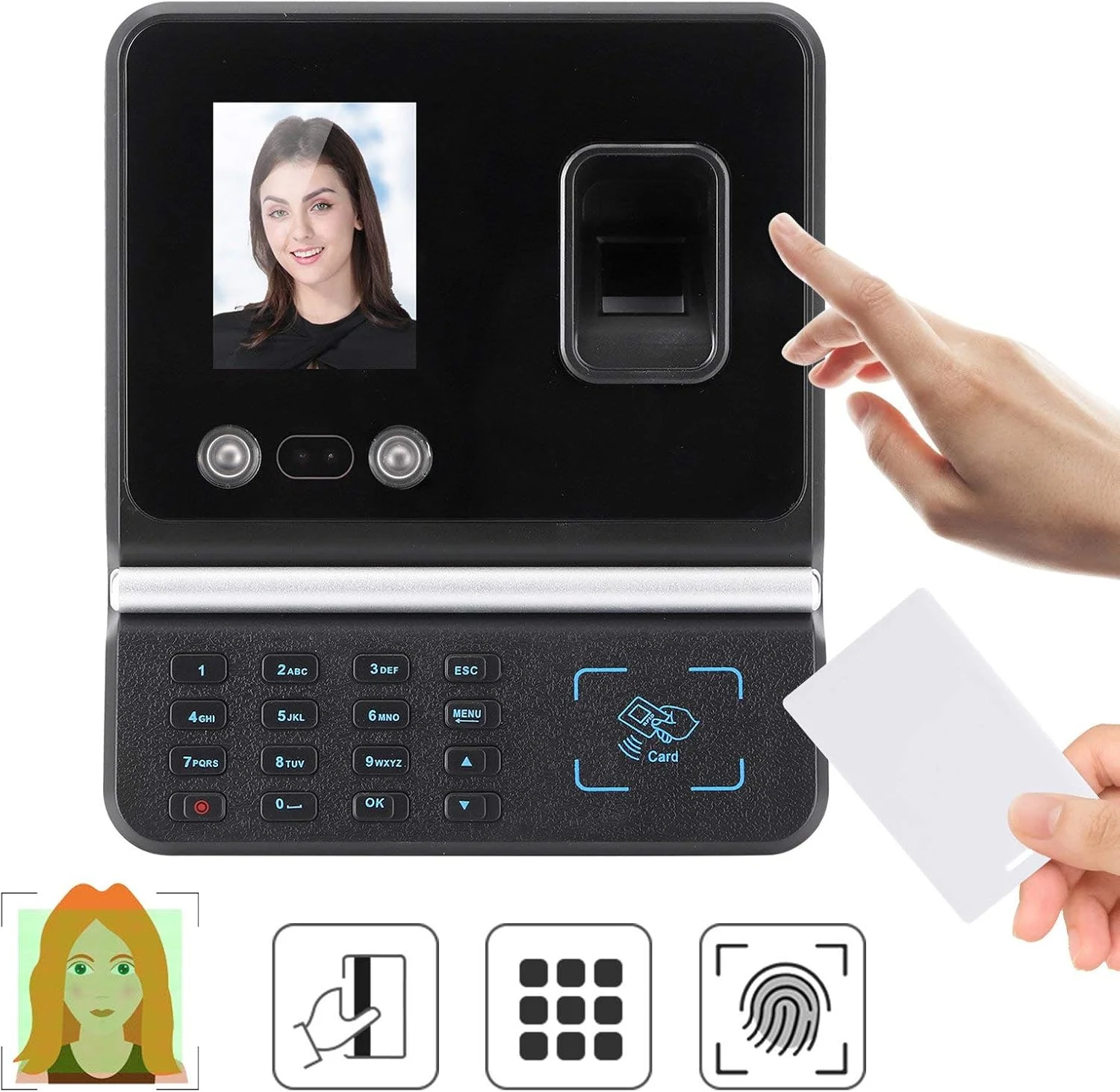 دستگاه حضور و غیاب تشخیص چهره، کنترل دسترسی با الگوریتم تشخیص چهره، روش ورودی T9، 5000 اثر انگشت، تشخیص در شب، مناسب برای دفتر و منزل (#2)