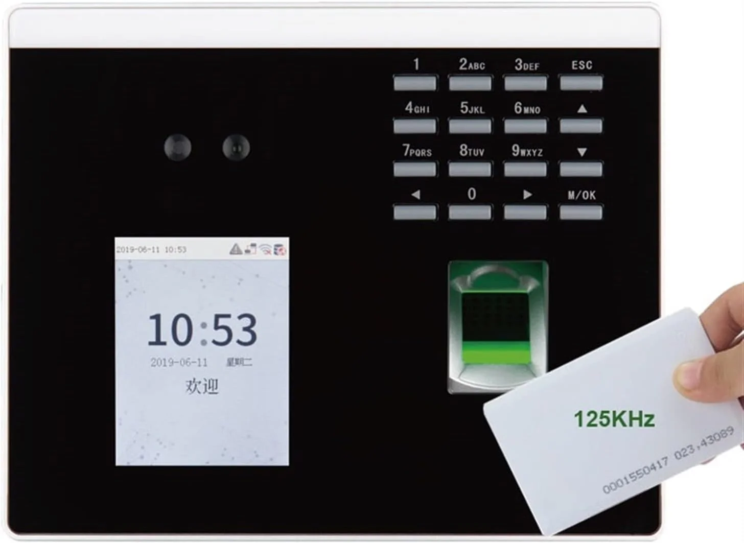 دستگاه حضور و غیاب WIFI USB TCP/IP تشخیص چهره و اثر انگشت، سیستم کنترل تردد درب برای کارمندان، کسب و کارهای کوچک، ورود و خروج اتوماتیک (Xface100-IC, روسی)