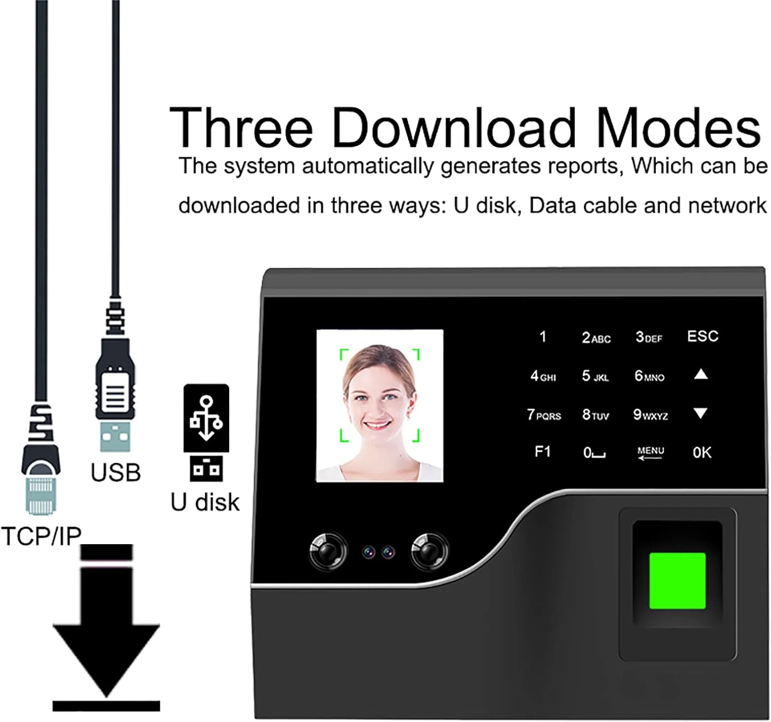 دستگاه حضور و غیاب تشخیص چهره پویا VADSBO، دستگاه حضور و غیاب اثر انگشت و رمز عبور با صفحه نمایش 2.8 اینچی TFT LCD