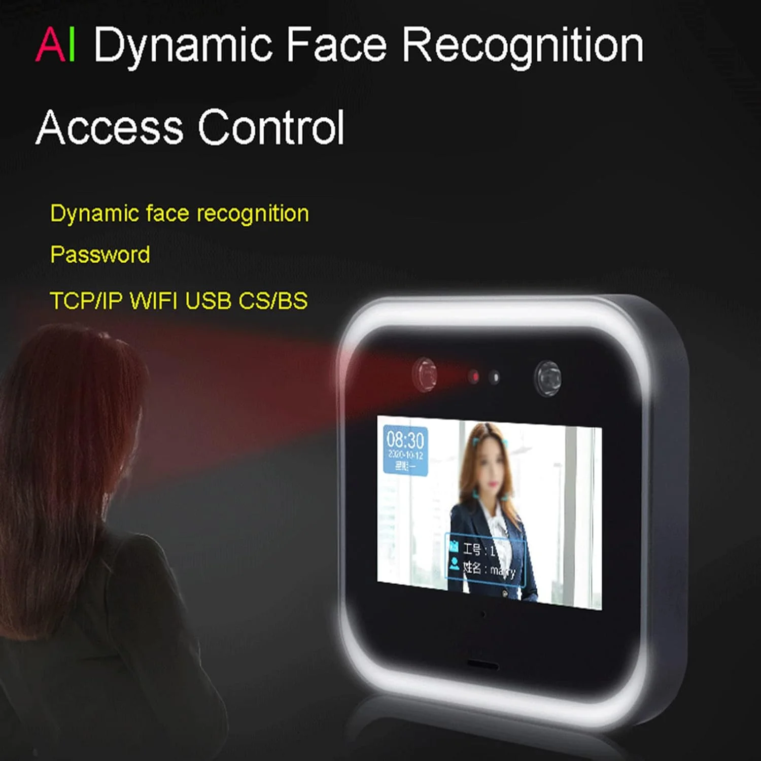 دستگاه ثبت ورود و خروج کارکنان USEBEM با تشخیص چهره، دستگاه حضور و غیاب برای کسب و کارهای کوچک، دستگاه کنترل تردد هوشمند با تشخیص چهره پویا