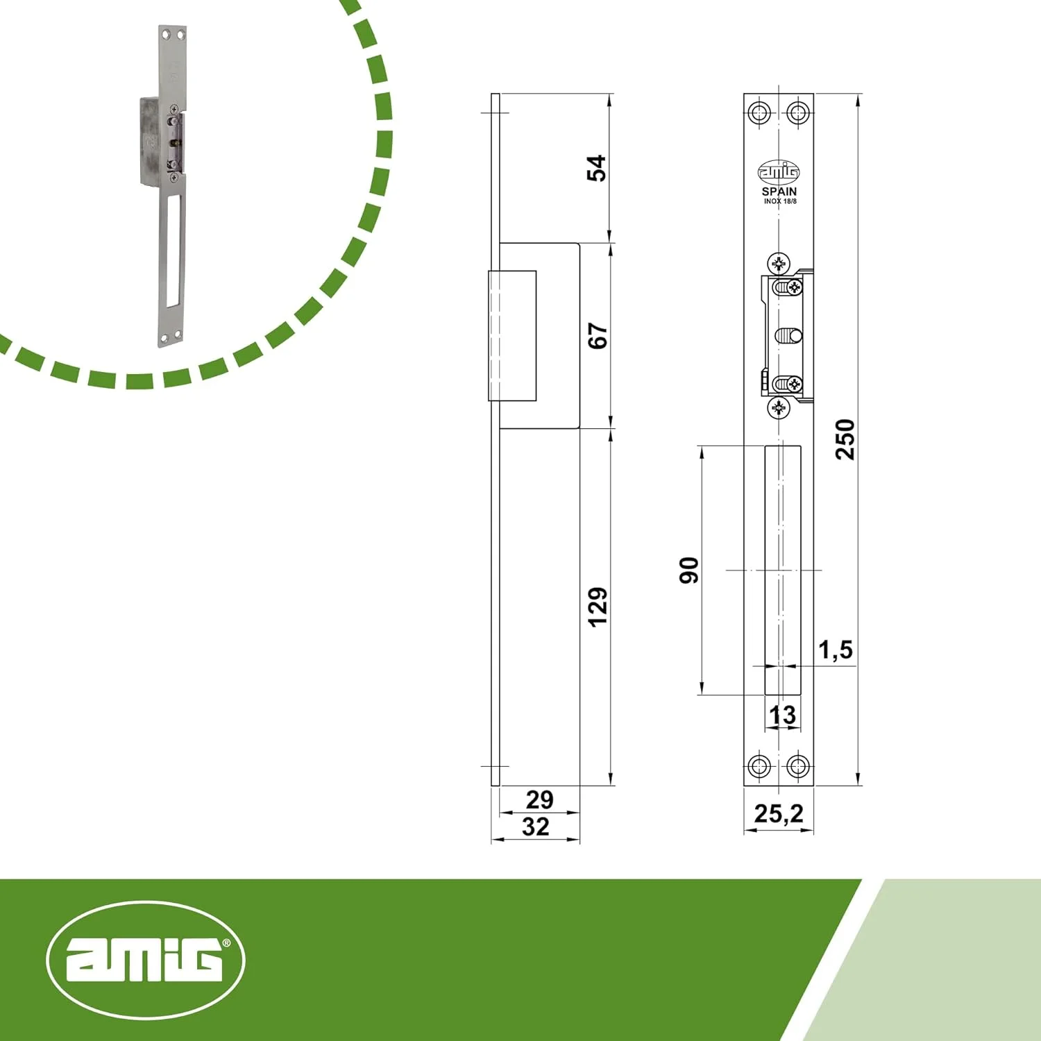 قفل برقی درب آمیگ - مدل 20 | 250 x 25 x 3 میلی متر | آمپراژ: 1.1 آمپر | شامل سیم پیچ 8-12 ولت AC | قفل برای پورتال ها، فروشگاه ها یا دفاتر قفل برقی درب آمیگ - مدل 20 | 250 x 25 x 3 میلی متر | آمپراژ: 1.1 آمپر | شامل سیم پیچ 8-12 ولت AC | قفل برای پورتال ها، فروشگاه ها یا دفاتر