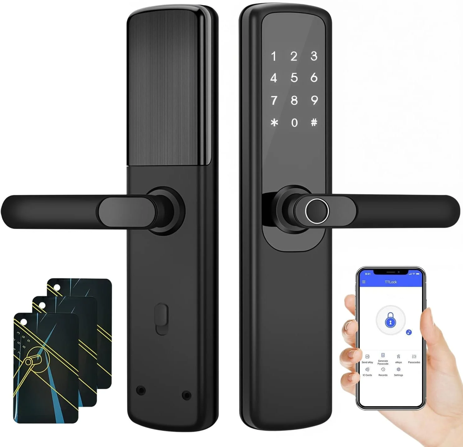 قفل درب هوشمند Begally برای برنامه TT Lock، قفل اثر انگشت با دستگیره، قفل درب الکترونیکی اثر انگشتی، قفل هوشمند برای خانه، دفتر و آپارتمان (مشکی-B) قفل درب هوشمند Begally برای برنامه TT Lock، قفل اثر انگشت با دستگیره، قفل درب الکترونیکی اثر انگشتی، قفل هوشمند برای خانه، دفتر و آپارتمان (مشکی-B)