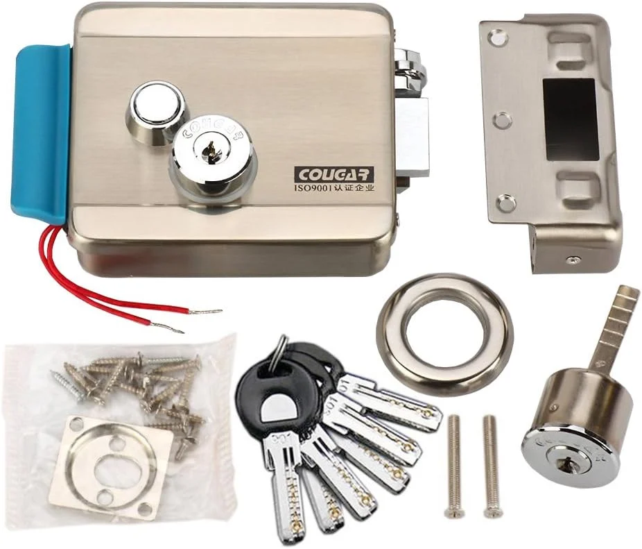 قفل درب الکترونیکی استیل AMOCAM [نسخه ارتقا یافته]، 6 عدد کلید کامپیوتری، DC 12V، مناسب برای درب های چوبی، شیشه ای، فلزی و ضد حریق، قابل استفاده برای تلفن تصویری، زنگ درب و سیستم کنترل دسترسی