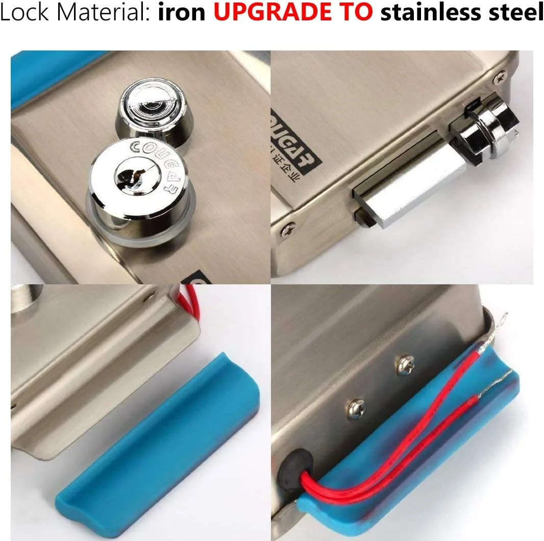 قفل درب الکترونیکی استیل AMOCAM [نسخه ارتقا یافته]، 6 عدد کلید کامپیوتری، DC 12V، مناسب برای درب های چوبی، شیشه ای، فلزی و ضد حریق، قابل استفاده برای تلفن تصویری، زنگ درب و سیستم کنترل دسترسی