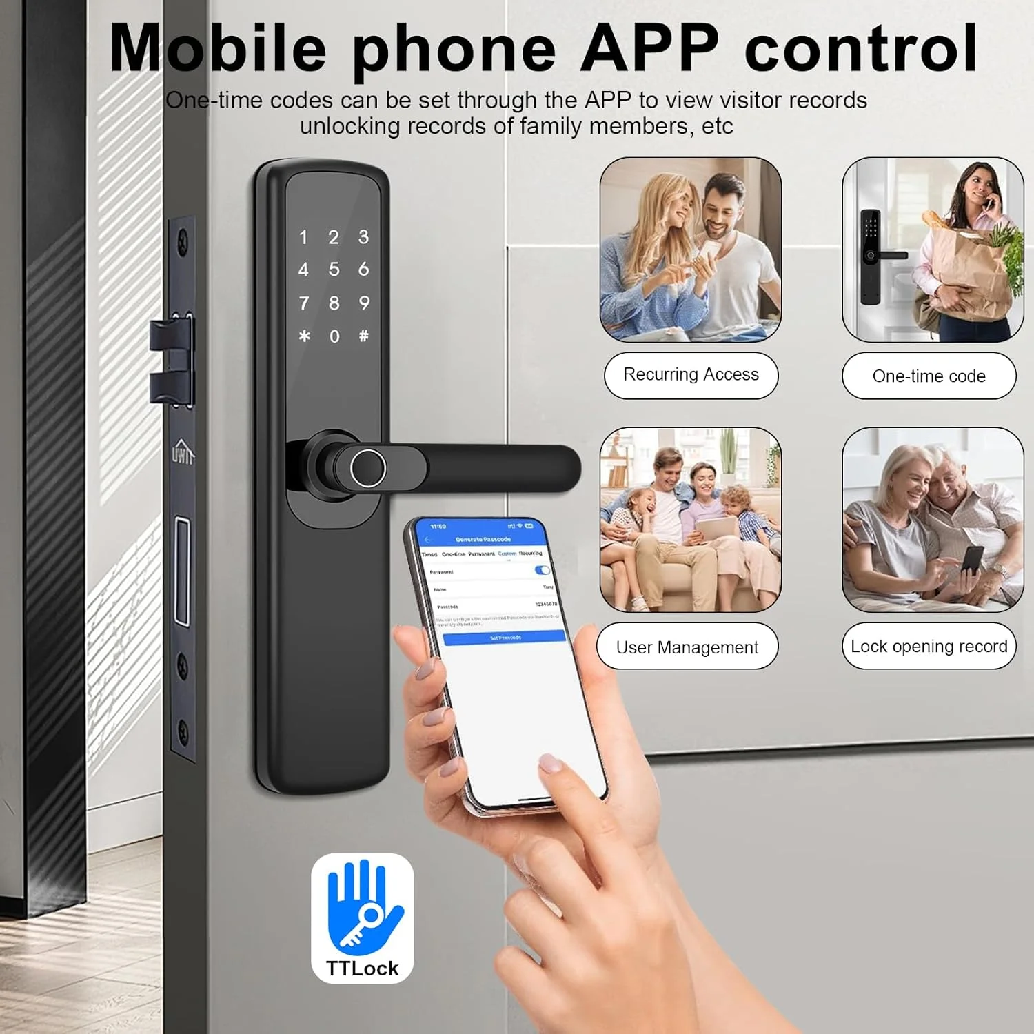 قفل درب هوشمند Begally برای برنامه TT Lock، قفل اثر انگشت با دستگیره، قفل درب الکترونیکی اثر انگشتی، قفل هوشمند برای خانه، دفتر و آپارتمان (مشکی-B) قفل درب هوشمند Begally برای برنامه TT Lock، قفل اثر انگشت با دستگیره، قفل درب الکترونیکی اثر انگشتی، قفل هوشمند برای خانه، دفتر و آپارتمان (مشکی-B)