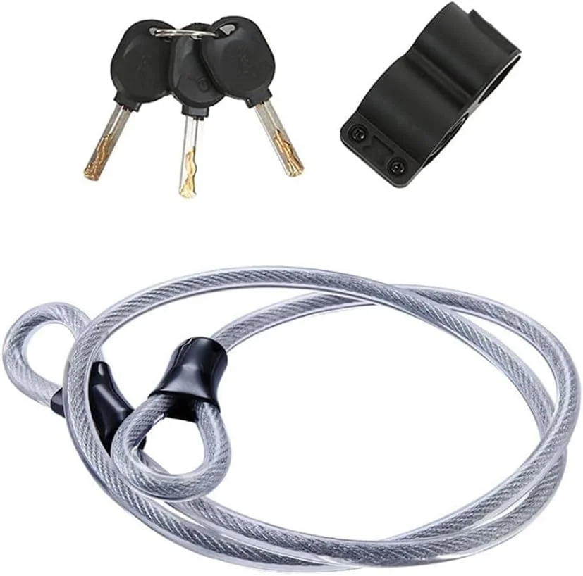 کابل ایمنی 2 متری استیل ضد زنگ، کابل فولادی بافته شده دو حلقه ای، کابل قفل انعطاف پذیر 3/8 اینچی U-Lock، قفل آویز، سیم طناب شفاف با حلقه، درب برقی، دوچرخه (شفاف)