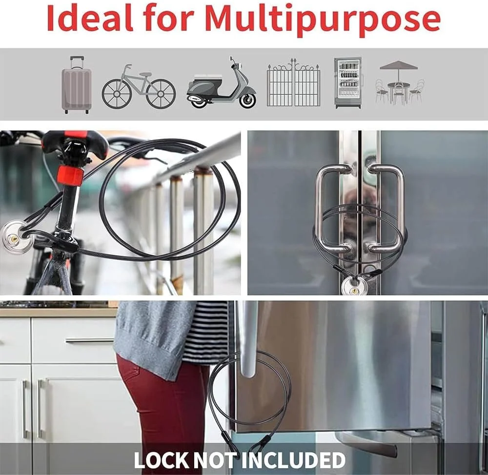 کابل ایمنی 2 متری استیل ضد زنگ، کابل فولادی بافته شده دو حلقه ای، کابل قفل انعطاف پذیر 3/8 اینچی U-Lock، قفل آویز، سیم طناب شفاف با حلقه، درب برقی، دوچرخه (شفاف)