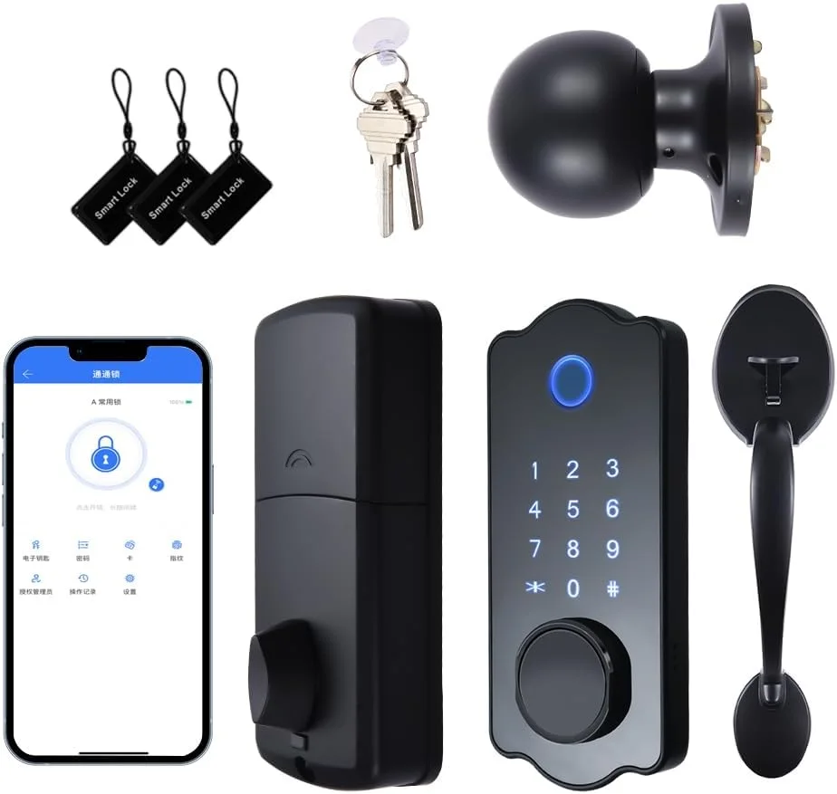 قفل درب هوشمند بدون کلید Eacam ضد آب با قفل خودکار 5 در 1، برنامه TTlock، کارت IC، 150 کد، قفل اثر انگشت الکترونیکی درب با دستگیره اهرمی برای درب ورودی