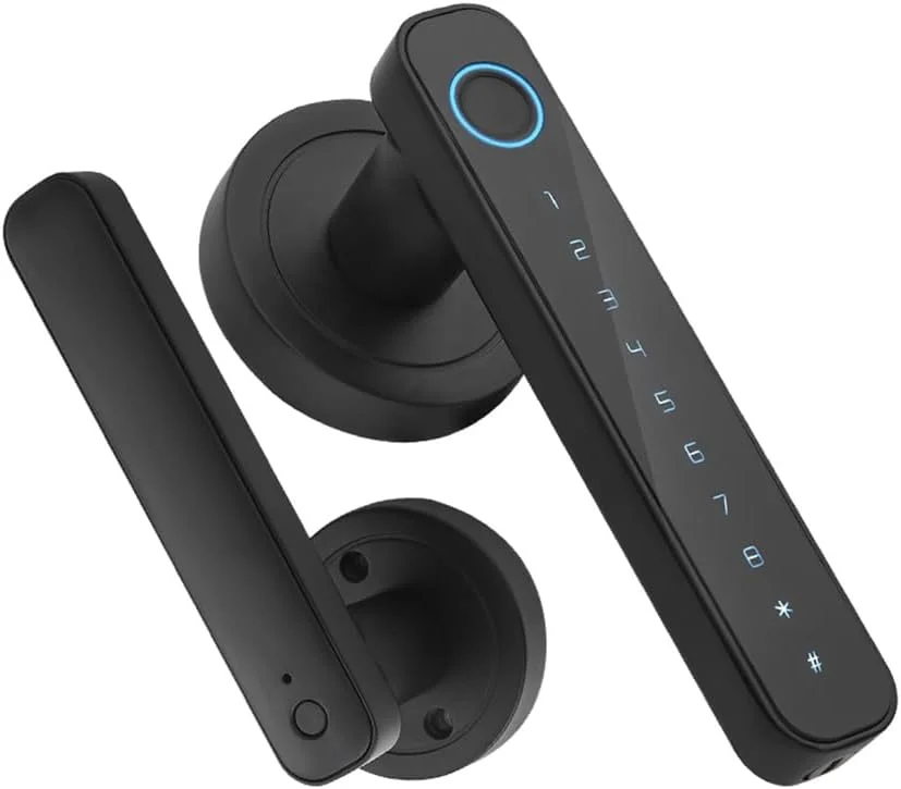 قفل درب اثر انگشتی هوشمند Eacam، قفل درب بیومتریک بدون کلید با دستگیره، باز کردن قفل با کلید و رمز عبور و کنترل از راه دور هوشمند برنامه Tuya با اتصال BT برای خانه، آپارتمان، هتل، دفتر