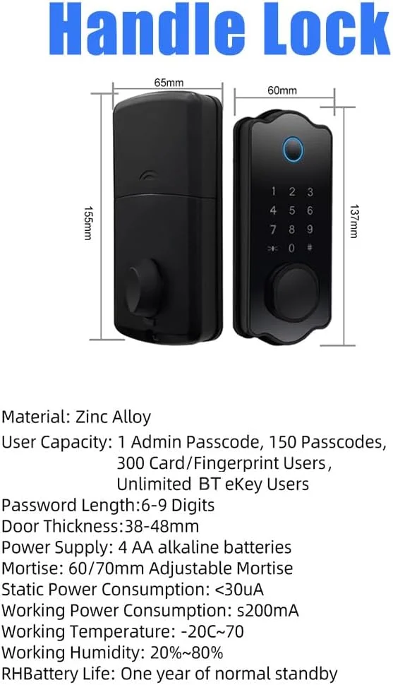 قفل درب هوشمند بدون کلید Eacam ضد آب با قفل خودکار 5 در 1، برنامه TTlock، کارت IC، 150 کد، قفل اثر انگشت الکترونیکی درب با دستگیره اهرمی برای درب ورودی