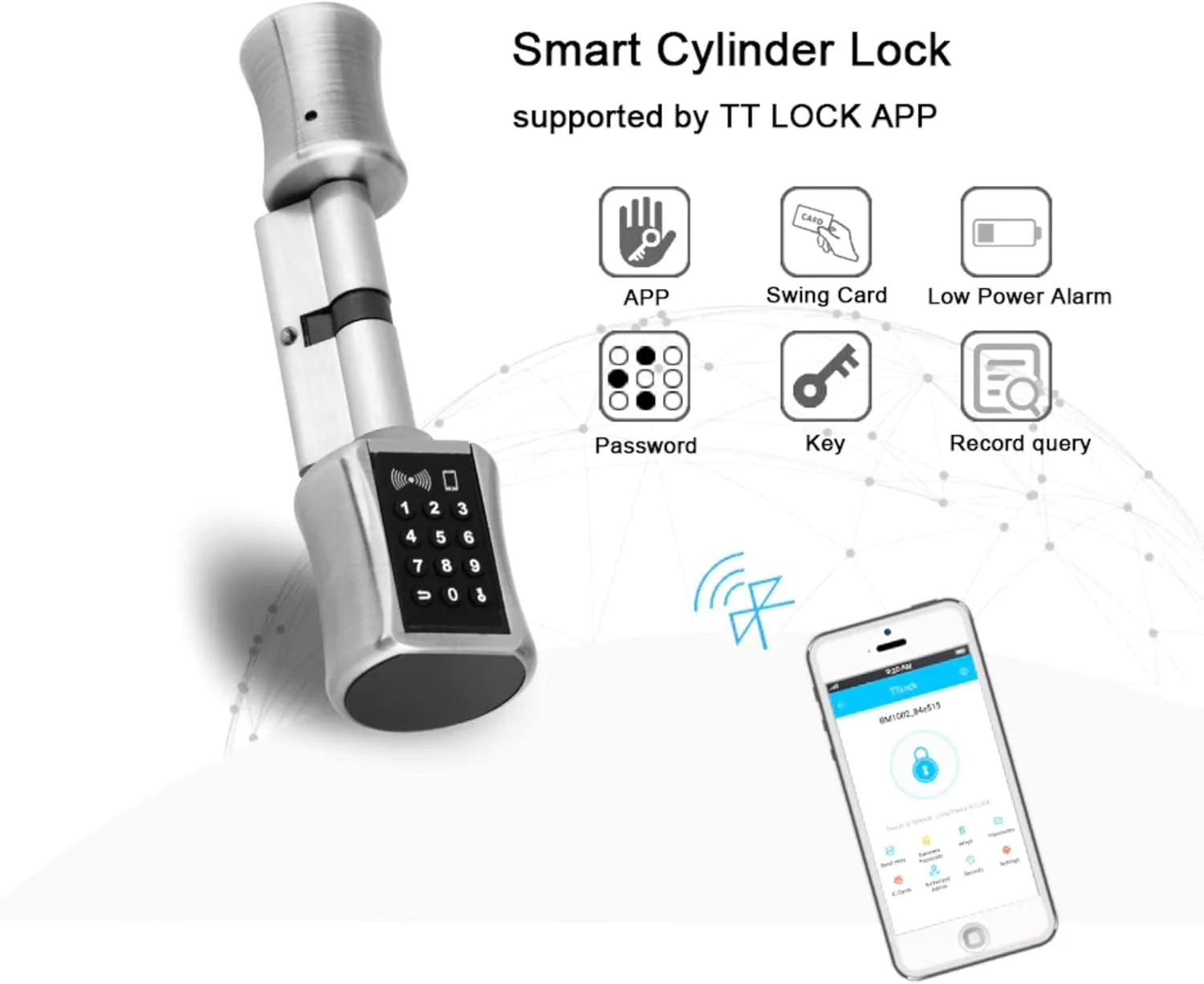 قفل سیلندر هوشمند Eazyliv با برنامه TTLock - قفل دیجیتال الکترونیکی بدون کلید BT - قفل درب ضد سرقت (نقره ای)