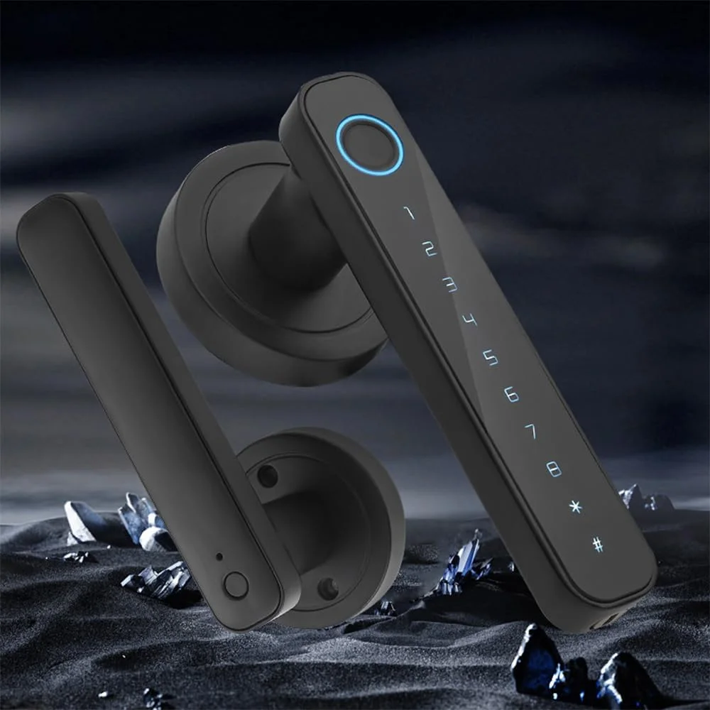 قفل درب اثر انگشتی هوشمند Eacam، قفل درب بیومتریک بدون کلید با دستگیره، باز کردن قفل با کلید و رمز عبور و کنترل از راه دور هوشمند برنامه Tuya با اتصال BT برای خانه، آپارتمان، هتل، دفتر