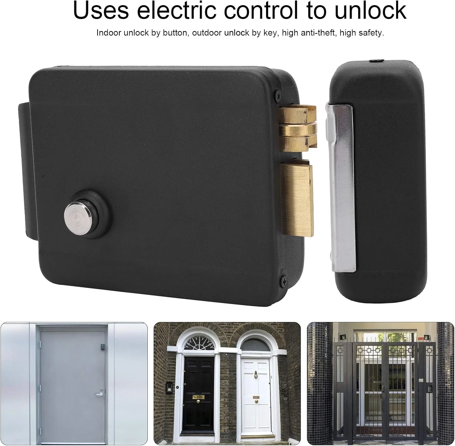 قفل برقی درب DC 12V ضد سرقت قفل آهنی مشکی سیستم کنترل دسترسی امنیت خانه با 5 کلید (بازشو راست)