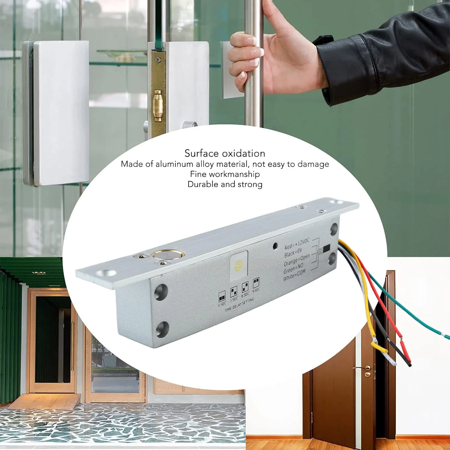 قفل زبانه برقی DC 12V، قفل درب الکترونیکی 5 سیمه، قفل زبانه باریک با تاخیر زمانی و نمایشگر LED برای کنترل دسترسی ورودی درب (باز کردن قفل در صورت قطع برق)