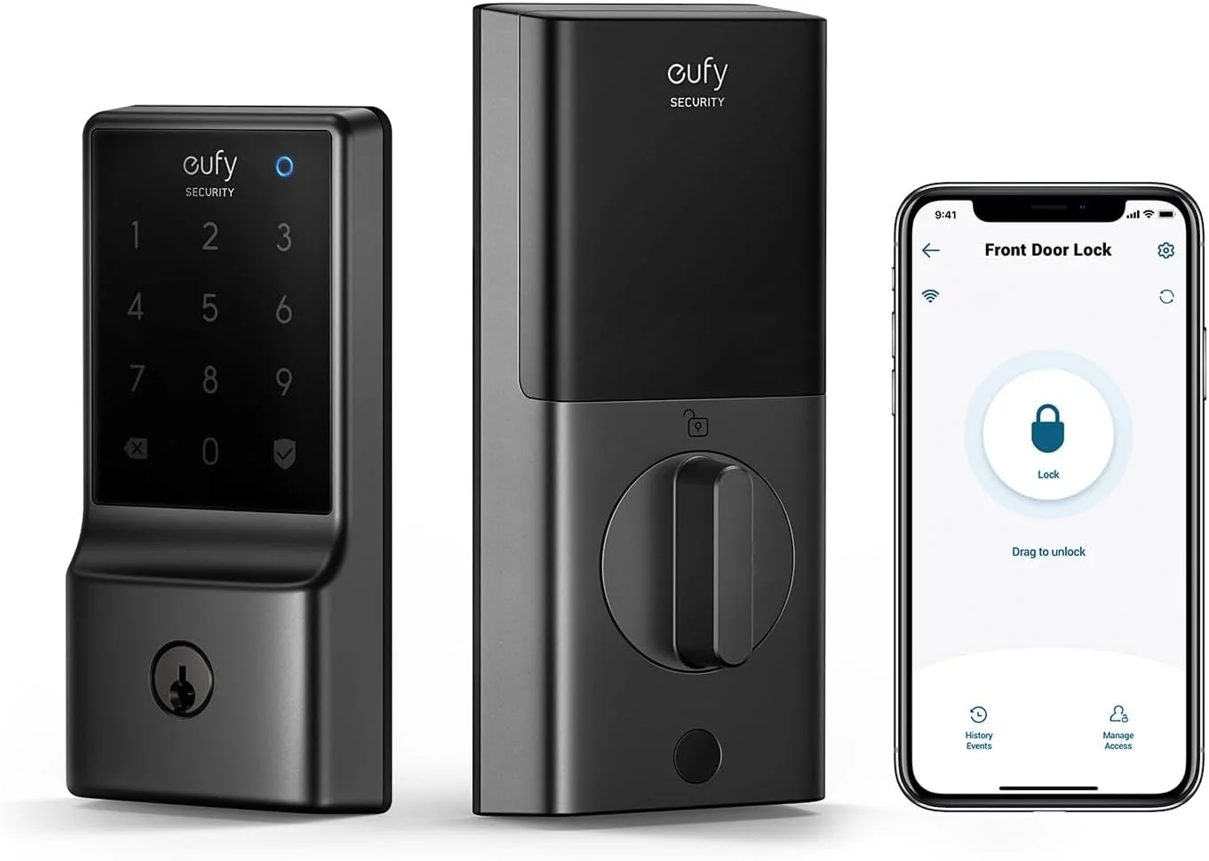 قفل هوشمند Eufy Security C210، قفل درب بدون کلید 5 در 1، قفل هوشمند درب، بدون نیاز به پل، نصب آسان، صفحه کلید لمسی، کنترل از راه دور با برنامه، دارای گواهینامه BHMA