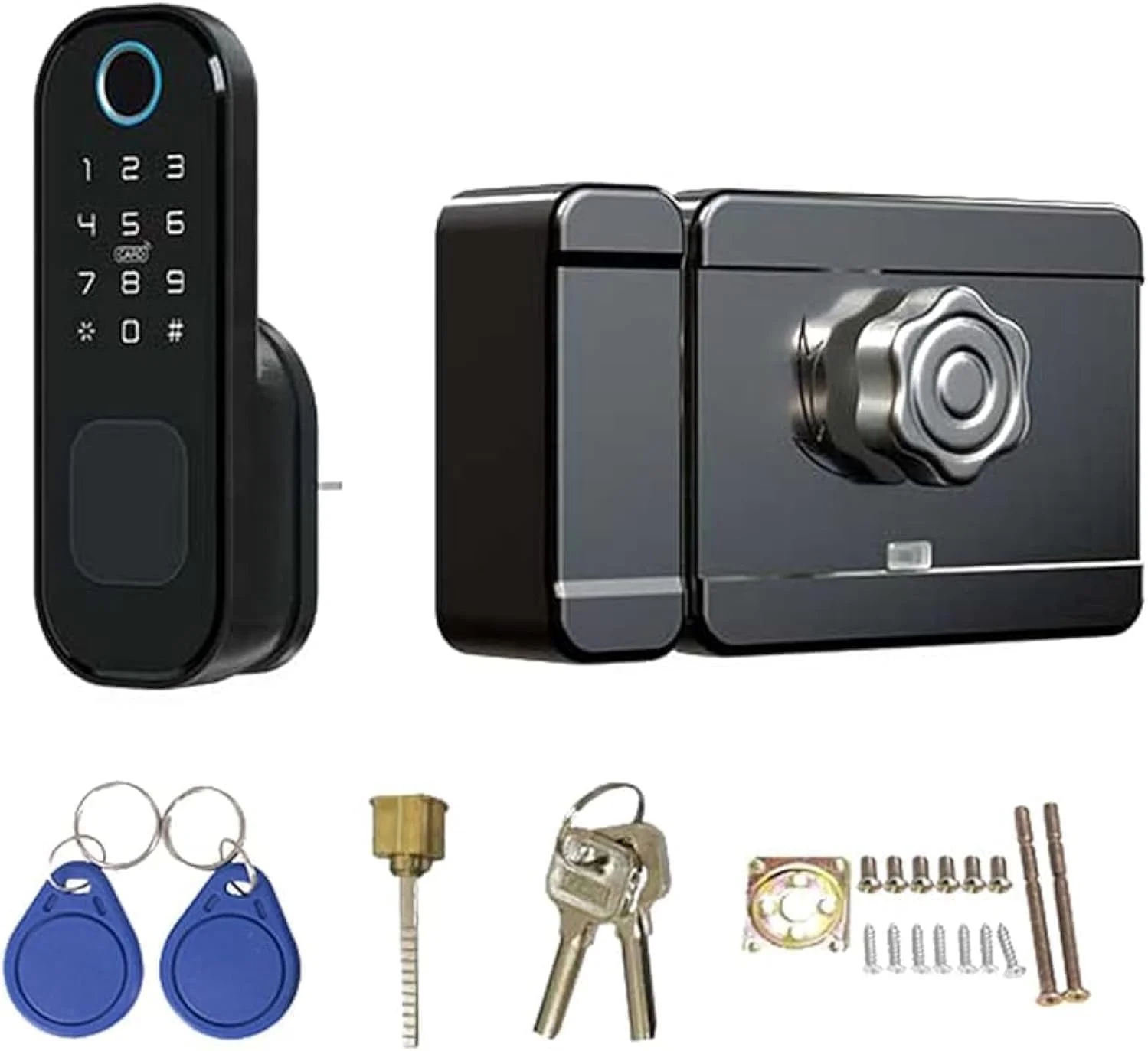 قفل درب هوشمند اثر انگشتی با صفحه کلید برای برنامه Tuya، قفل هوشمند الکترونیکی دیجیتال برای درب ورودی، مناسب برای درب های چوبی، امنیتی، باغ و غیره (مشکی) قفل درب هوشمند اثر انگشتی با صفحه کلید برای برنامه Tuya، قفل هوشمند الکترونیکی دیجیتال برای درب ورودی، مناسب برای درب های چوبی، امنیتی، باغ و غیره (مشکی)