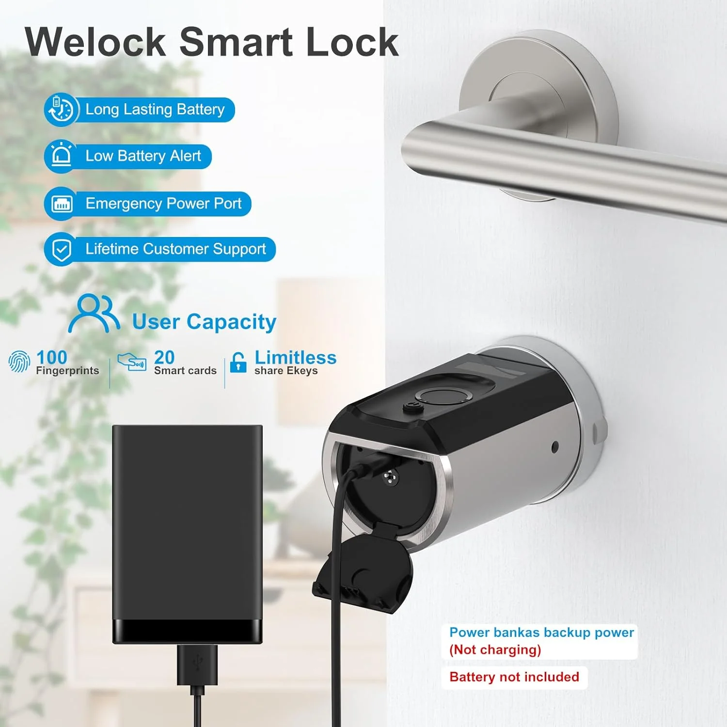 قفل درب هوشمند اثر انگشتی WELOCK با اسکنر اثر انگشت بیومتریک، قفل الکترونیکی IP65، کارت RFID، اتصال Ble Wi-Fi برای درب های خانه، گاراژ