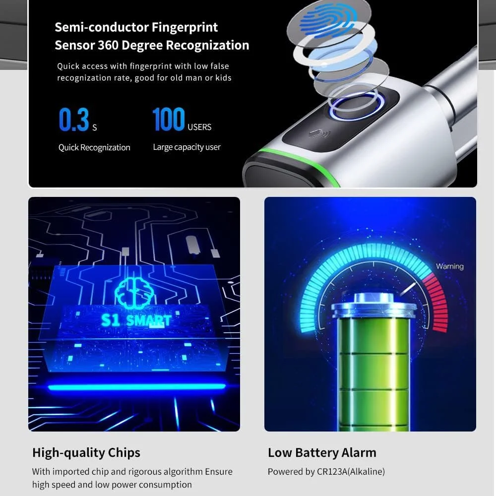 قفل درب اثر انگشتی، قفل اثر انگشتی قابل شارژ با کنترل برنامه، دستگیره درب هوشمند با پشتیبانی از برنامه، اثر انگشت، کلید مکانیکی و روش های باز کردن قفل کارت IC، برای اتاق خواب، دفاتر، هتل ها قفل درب اثر انگشتی، قفل اثر انگشتی قابل شارژ با کنترل برنامه، دستگیره درب هوشمند با پشتیبانی از برنامه، اثر انگشت، کلید مکانیکی و روش های باز کردن قفل کارت IC، برای اتاق خواب، دفاتر، هتل ها