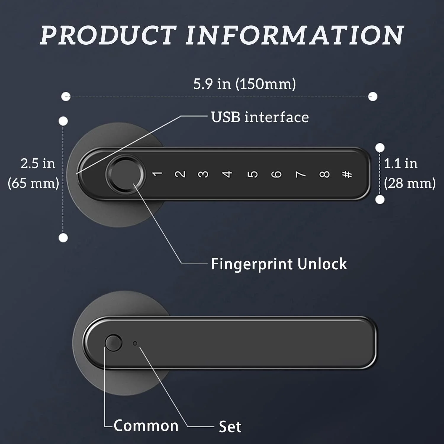 قفل درب اثر انگشتی KASTWAVE، قفل درب ورودی بدون کلید با شارژ USB و صفحه کلید بیومتریک، قفل دستگیره درب هوشمند مناسب برای اتاق خواب، دفاتر و سایر فضاهای خصوصی (مشکی)