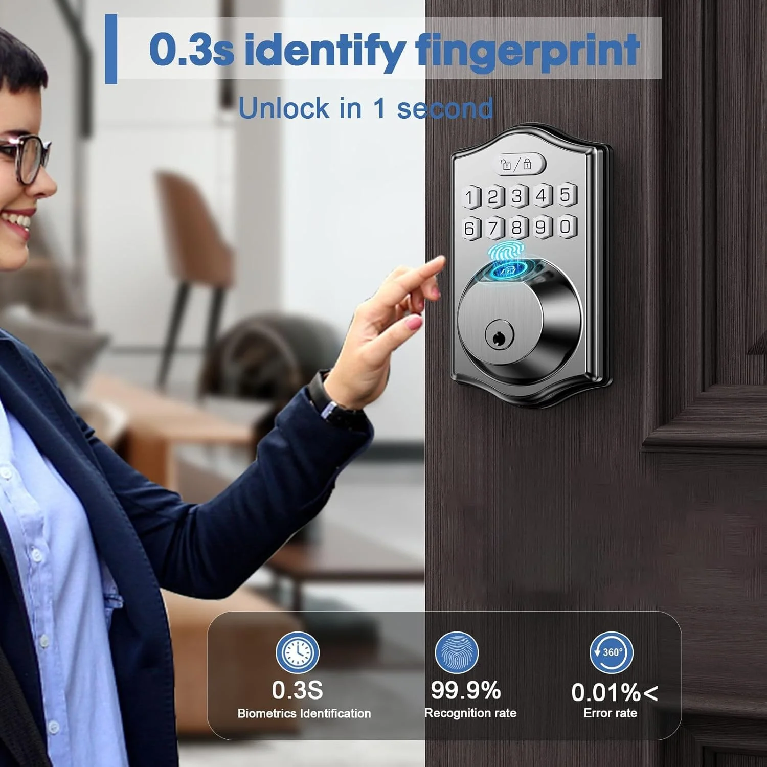 قفل هوشمند امنیتی Koeay، قفل درب بدون کلید با صفحه کلید، قفل زبانه هوشمند برای درب ورودی با 2 کلید، Wi-Fi داخلی، کنترل از راه دور برنامه، قفل خودکار، نصب آسان (نیکل ساتن)