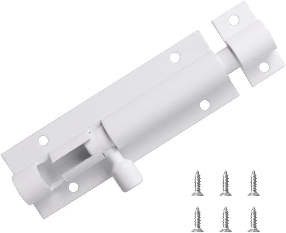 قفل کشویی درب، قفل زبانه ای استیل ضد زنگ قوی برای حمام، اتاق خواب، دروازه، سوله، باغ - قفل کشویی درب با پیچ (1 عدد، سفید)