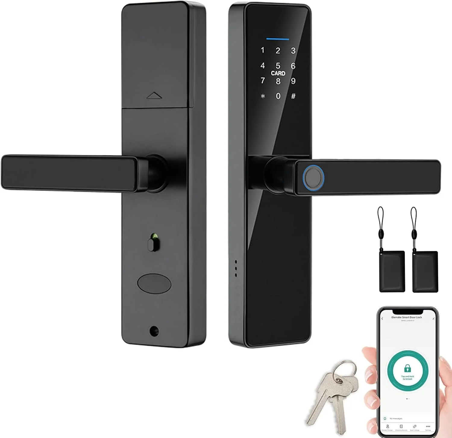 قفل هوشمند OYDAS، قفل الکترونیکی صفحه کلید دار با دستگیره، 5 در 1 چند منظوره، باز کردن قفل با برنامه/اثر انگشت/کارت/کلید/کد