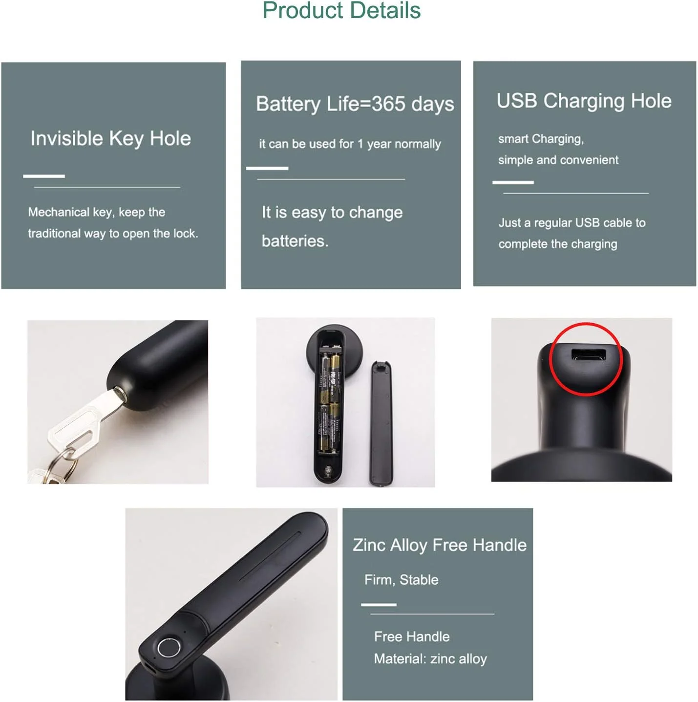 قفل درب امنیتی، قفل درب الکتریکی اثر انگشتی هوشمند با کلید مکانیکی حسگر اتوماتیک قفل امنیتی بی سیم آلیاژ روی مناسب برای دستگیره چپ و راست برای آپارتمان اداری منزل